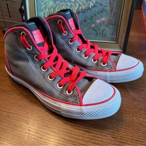 Converse Unisex M 6 / W 8 Grey Red High Top All Star Sneakers 142330C Lace Up